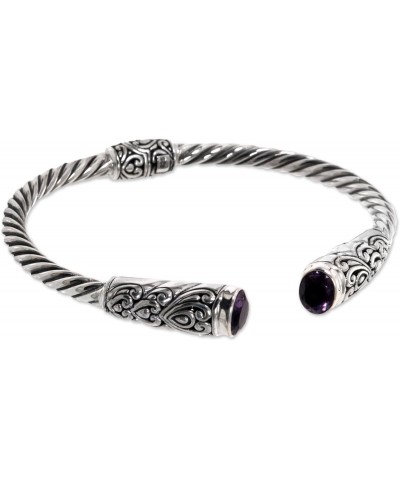 Handmade Amethyst Cuff Bracelet .925 Sterling Silver with Amethysts Purple Indonesia Birthstone [6.25 in L (end to End) x 0.4...