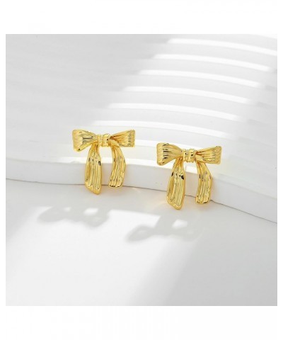 Gold Bow Earrings for Women Trendy Ribbon Bow Tie Earrings Cute Bowknot Drop Earrings Statement Gold Earrings Jewelry Gifts G...