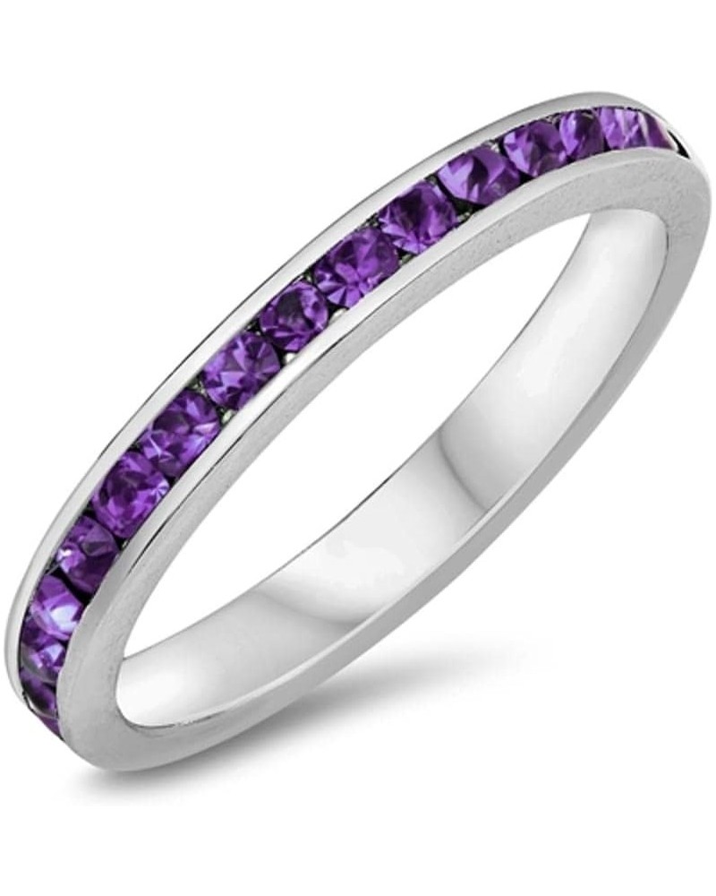 CHOOSE YOUR COLOR Sterling Silver Eternity Ring Purple (Simulated Amethyst) $14.09 Rings