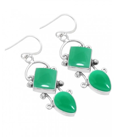 925 Sterling Silver Handmade Drop Dangle Earring for Women Two Gemstone Fashion Jewelry for Gift (98558_E) Green Onyx $22.08 ...