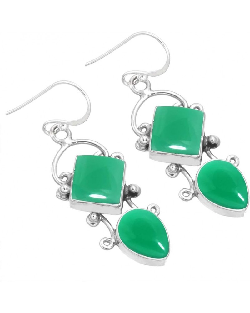 925 Sterling Silver Handmade Drop Dangle Earring for Women Two Gemstone Fashion Jewelry for Gift (98558_E) Green Onyx $22.08 ...