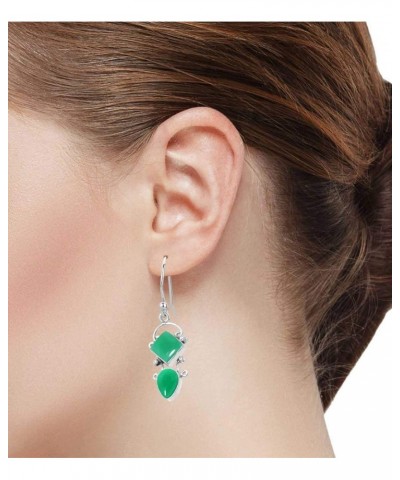 925 Sterling Silver Handmade Drop Dangle Earring for Women Two Gemstone Fashion Jewelry for Gift (98558_E) Green Onyx $22.08 ...