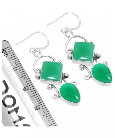 925 Sterling Silver Handmade Drop Dangle Earring for Women Two Gemstone Fashion Jewelry for Gift (98558_E) Green Onyx $22.08 ...