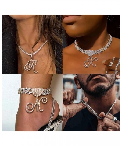 Cursive Silver Gold Initial Pendant Necklaces Alphabet Pendant Choker Necklace Miami Cuban Link Chain Necklace for Women Hear...