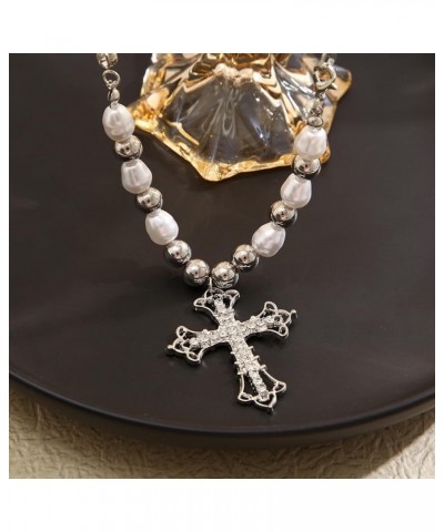 Gothic Dark Style Big Crystal Cross Pendant Necklace for Women Teen Girls Y2K Grunge Necklace Vampire Necklace Vintage Irregu...