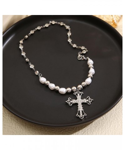 Gothic Dark Style Big Crystal Cross Pendant Necklace for Women Teen Girls Y2K Grunge Necklace Vampire Necklace Vintage Irregu...