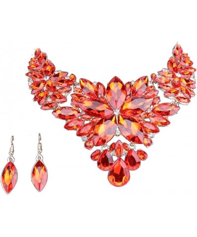 Women Wedding Jewelry Set Crystal Flower Luxury Bridal Necklace Earring Red $12.75 Jewelry Sets