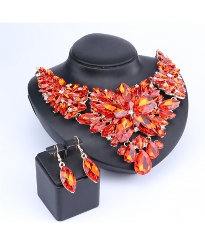 Women Wedding Jewelry Set Crystal Flower Luxury Bridal Necklace Earring Red $12.75 Jewelry Sets