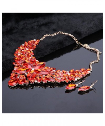 Women Wedding Jewelry Set Crystal Flower Luxury Bridal Necklace Earring Red $12.75 Jewelry Sets