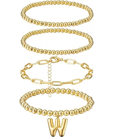 Gold Beaded Initial Bracelets - 5Pcs 14K Real Gold Plated Stretch for Women Dainty A-Z Alphabet Charms Bracelet Stackable Bub...