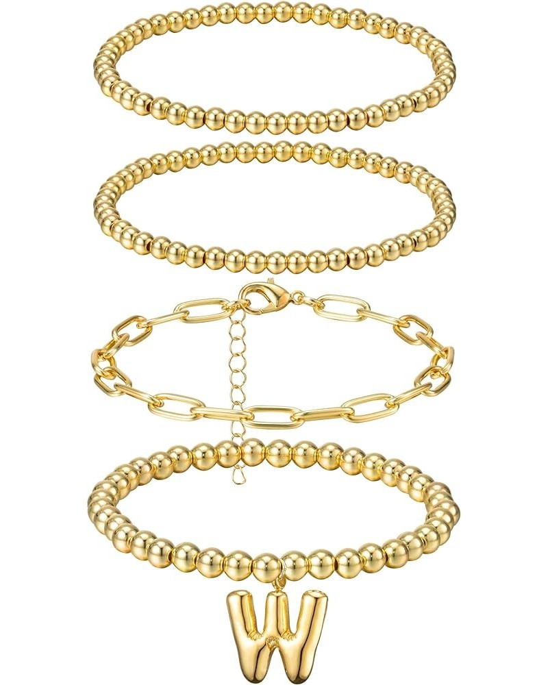 Gold Beaded Initial Bracelets - 5Pcs 14K Real Gold Plated Stretch for Women Dainty A-Z Alphabet Charms Bracelet Stackable Bub...