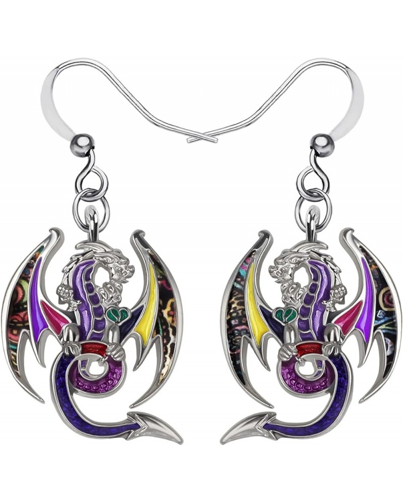 Enamel Alloy Mythical Dragon Earrings Dinosaur Dangle Novelty Jewelry Charms Gifts for Women Girls Violet $9.51 Earrings