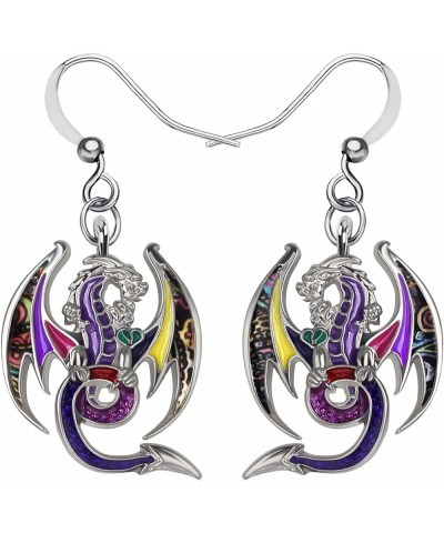 Enamel Alloy Mythical Dragon Earrings Dinosaur Dangle Novelty Jewelry Charms Gifts for Women Girls Violet $9.51 Earrings