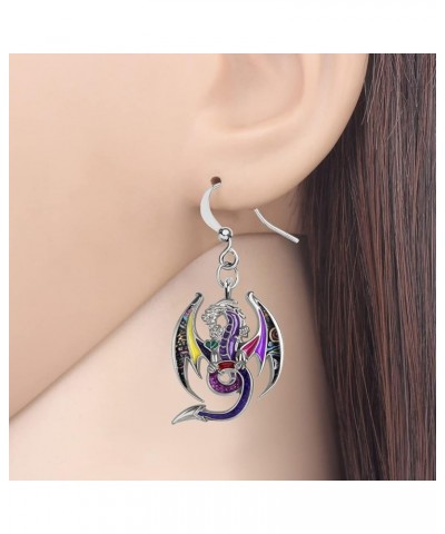 Enamel Alloy Mythical Dragon Earrings Dinosaur Dangle Novelty Jewelry Charms Gifts for Women Girls Violet $9.51 Earrings