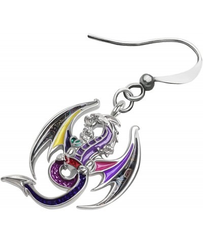 Enamel Alloy Mythical Dragon Earrings Dinosaur Dangle Novelty Jewelry Charms Gifts for Women Girls Violet $9.51 Earrings