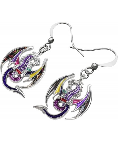 Enamel Alloy Mythical Dragon Earrings Dinosaur Dangle Novelty Jewelry Charms Gifts for Women Girls Violet $9.51 Earrings