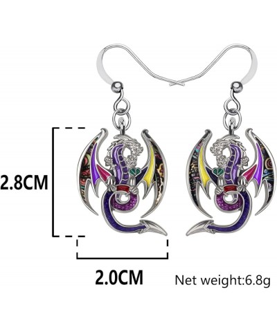 Enamel Alloy Mythical Dragon Earrings Dinosaur Dangle Novelty Jewelry Charms Gifts for Women Girls Violet $9.51 Earrings