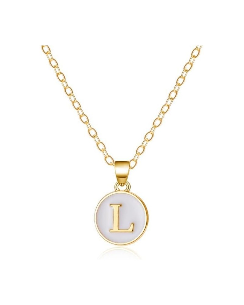 Initial Necklace, A-Z Coin Pendant Personalized Monogram Name Letter Necklace for Women Teen Girls, Double Side Enamel Simple...