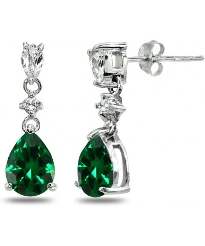 Sterling Silver Genuine or Synthetic Gemstone Pear-Cut Teardrop Dangling Stud Earrings Synthetic Green Quartz $17.84 Earrings