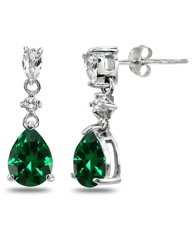 Sterling Silver Genuine or Synthetic Gemstone Pear-Cut Teardrop Dangling Stud Earrings Synthetic Green Quartz $17.84 Earrings