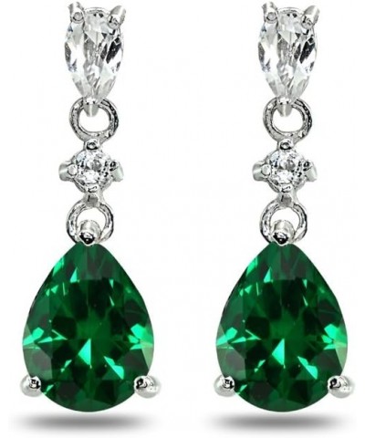 Sterling Silver Genuine or Synthetic Gemstone Pear-Cut Teardrop Dangling Stud Earrings Synthetic Green Quartz $17.84 Earrings