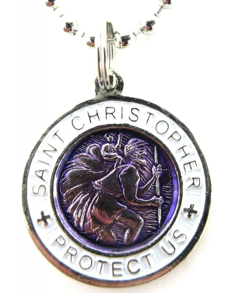 ZCYINGQ St. Christopher Surf Medal Necklace Pendant, Protector of Travel pr/wh Purple White Small c $13.17 Necklaces