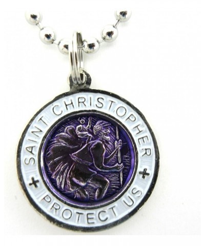 ZCYINGQ St. Christopher Surf Medal Necklace Pendant, Protector of Travel pr/wh Purple White Small c $13.17 Necklaces