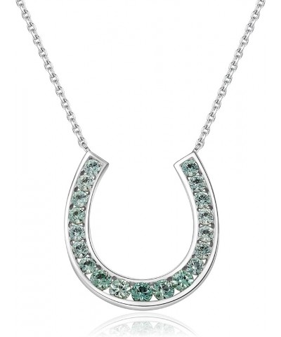 925 Sterling Silver Horseshoe Necklace Green/Blue/Black/White Gemstone Necklace Cubic Zirconia Horse Shoe Good Luck Necklace ...