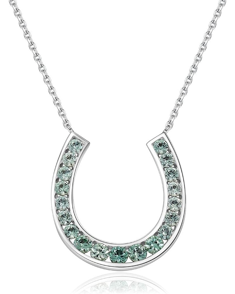 925 Sterling Silver Horseshoe Necklace Green/Blue/Black/White Gemstone Necklace Cubic Zirconia Horse Shoe Good Luck Necklace ...