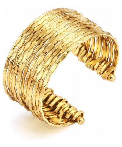 Gold Cuff Bracelets for Women Multi-layer Open Wide Wire Bracelets Adjustable Gold Cuff Bangle Bracelet $6.11 Bracelets