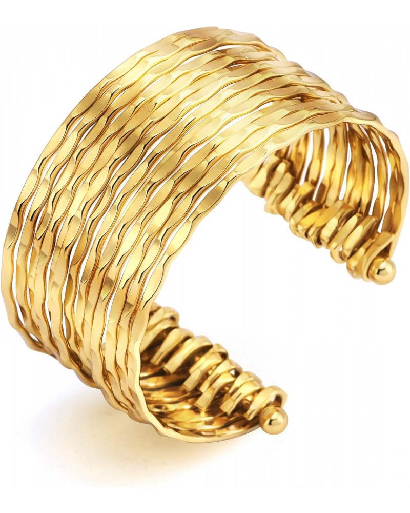 Gold Cuff Bracelets for Women Multi-layer Open Wide Wire Bracelets Adjustable Gold Cuff Bangle Bracelet $6.11 Bracelets