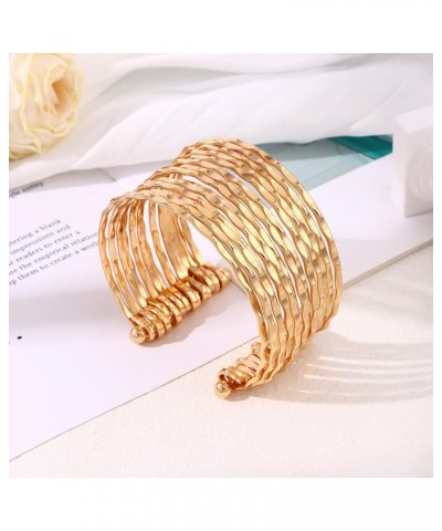 Gold Cuff Bracelets for Women Multi-layer Open Wide Wire Bracelets Adjustable Gold Cuff Bangle Bracelet $6.11 Bracelets