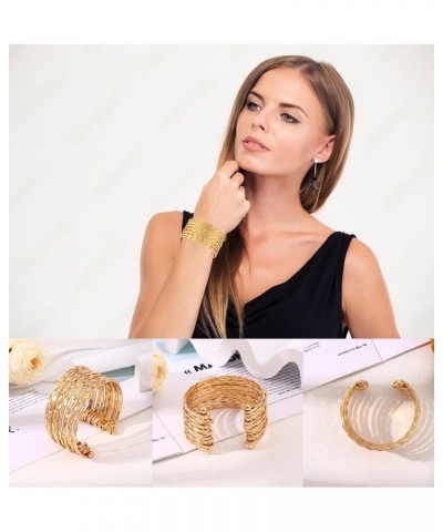 Gold Cuff Bracelets for Women Multi-layer Open Wide Wire Bracelets Adjustable Gold Cuff Bangle Bracelet $6.11 Bracelets