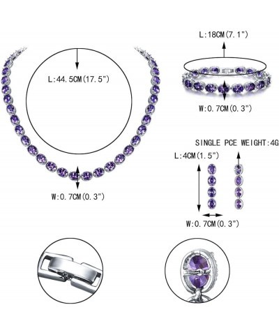 Women's Bride Jewelry Set Oval Shaped CZ Wedding Necklace Earrings Bracelet Set Silver-Tone 3pcs_Purple $24.50 Jewelry Sets