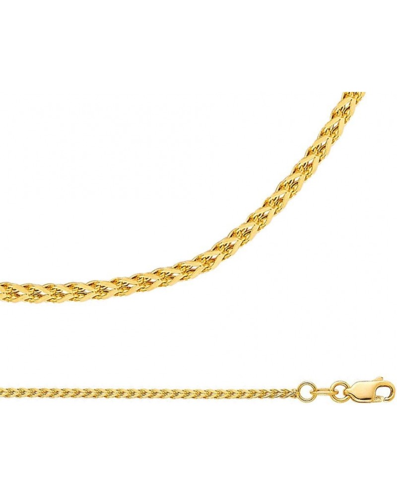 Wheat Chain Solid 14k Yellow Gold Necklace Flat Square Franco Hollow Braided Links, 1.7 mm - 16, 18, 20, 22, 24 inch 24.0 Inc...