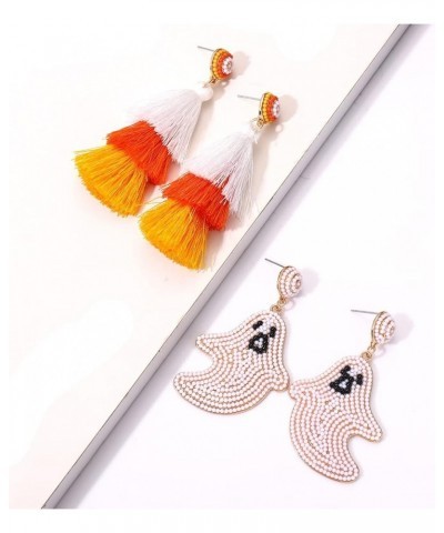 2 Pairs Halloween Thanksgiving Christmas Earrings Beaded Ghost Turkey Christmas Tree Tassel Dangle Earrings Halloween Christm...