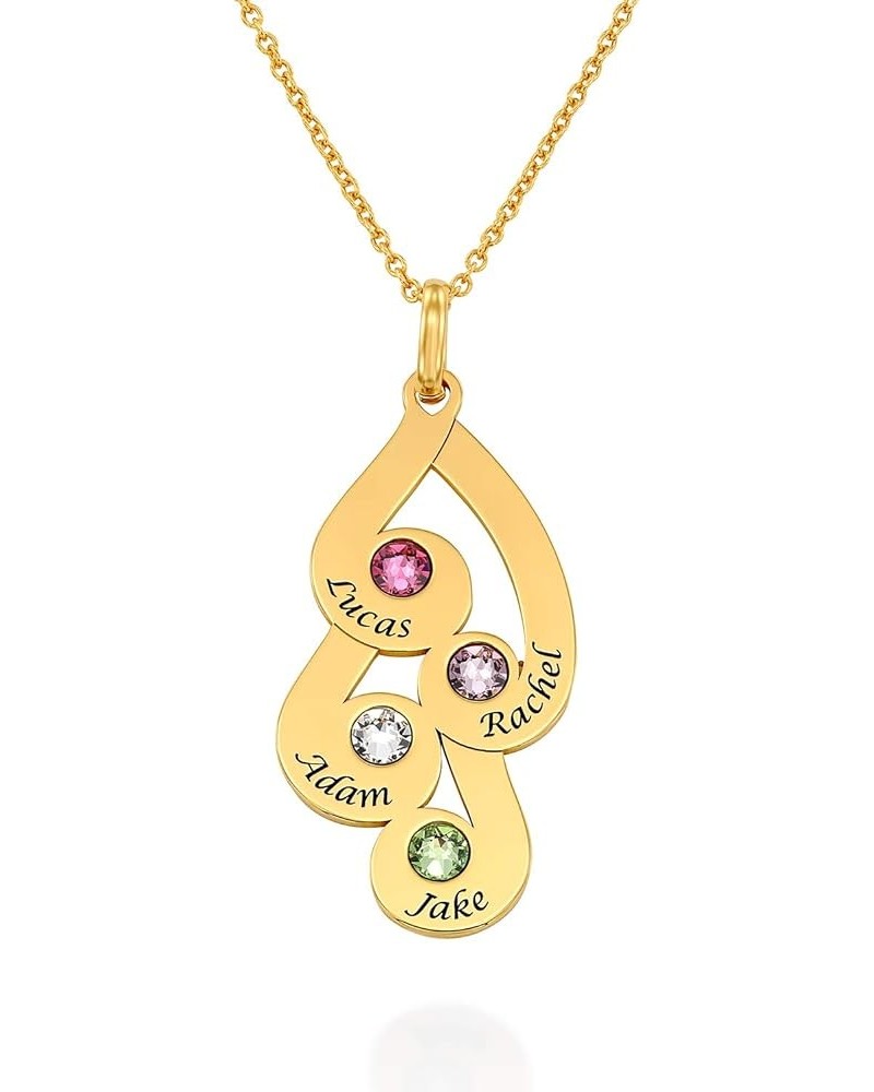 MYKA - Personalized Family Pendant Necklace with Birthstones in Sterling Silver 18k Gold Plated - Dainty Engraved Mothers Day...