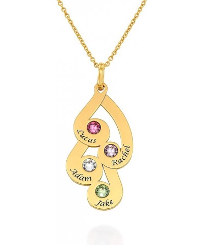 MYKA - Personalized Family Pendant Necklace with Birthstones in Sterling Silver 18k Gold Plated - Dainty Engraved Mothers Day...