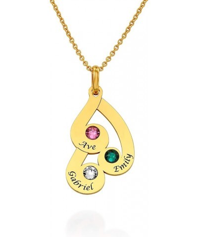 MYKA - Personalized Family Pendant Necklace with Birthstones in Sterling Silver 18k Gold Plated - Dainty Engraved Mothers Day...