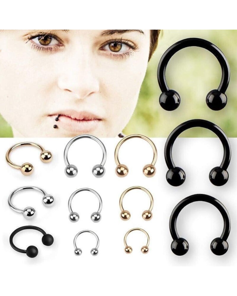 body piercing jewelry,10Pcs Stainless Steel Horseshoe Bar Lip Nose Ear Ring Stud Body Piercing Set Perfect a Jewelry Gift Nos...