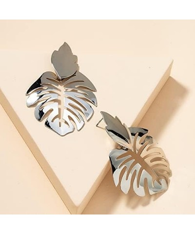 Gold Green Palm Leaf Dangle Earrings Tropical Monstera Leaves Eardrop for Women Girls Bohemia Jewelry fire silver $9.00 Earrings