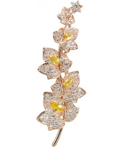 Cubic Zirconia Wedding Floral Leaf Brooch Yellow $16.19 Brooches & Pins