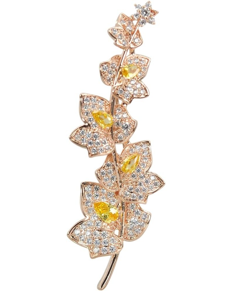 Cubic Zirconia Wedding Floral Leaf Brooch Yellow $16.19 Brooches & Pins