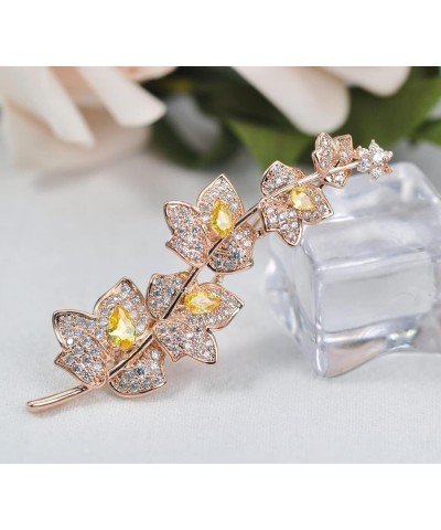 Cubic Zirconia Wedding Floral Leaf Brooch Yellow $16.19 Brooches & Pins