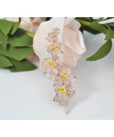 Cubic Zirconia Wedding Floral Leaf Brooch Yellow $16.19 Brooches & Pins