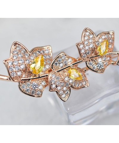 Cubic Zirconia Wedding Floral Leaf Brooch Yellow $16.19 Brooches & Pins