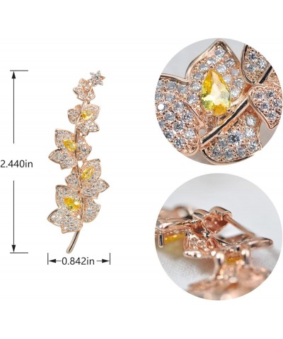 Cubic Zirconia Wedding Floral Leaf Brooch Yellow $16.19 Brooches & Pins