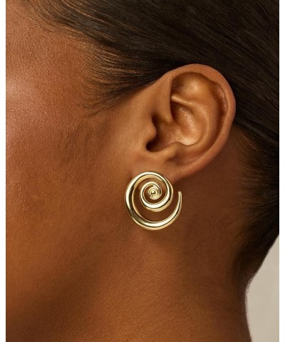 14K Gold Plated Sterling Silver Posts Statement Spiral Stud Earrings for Women | Trendy Chunky Drop Earrings White Gold $9.51...