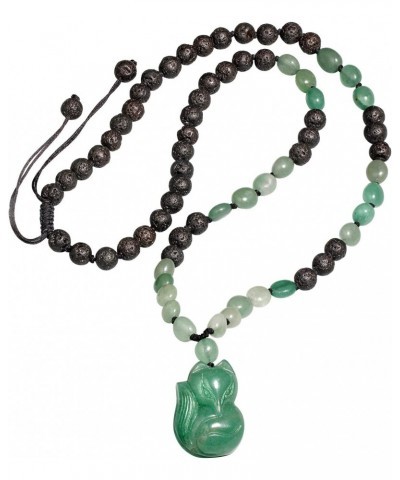 Green Aventurine Jade Fox Pendant Necklaces for Women Lava Stone Braided Beaded Rope Essential Oil Diffusers Relax Healing Cr...