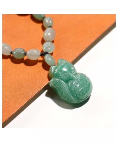 Green Aventurine Jade Fox Pendant Necklaces for Women Lava Stone Braided Beaded Rope Essential Oil Diffusers Relax Healing Cr...